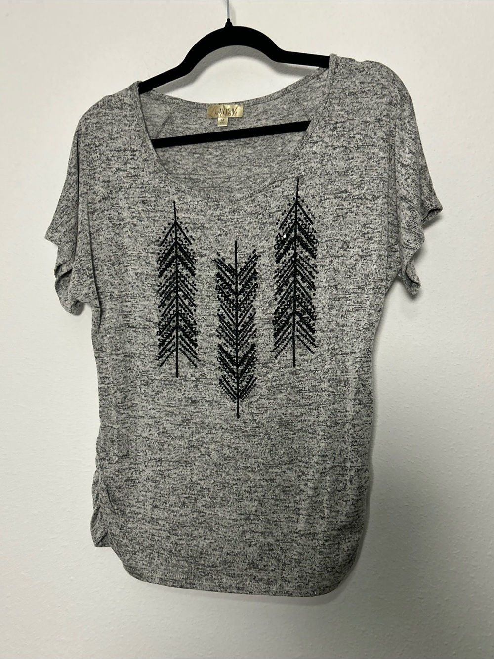 Lavish Gray Heather Short Sleeve Top with Black Arrow Embellish